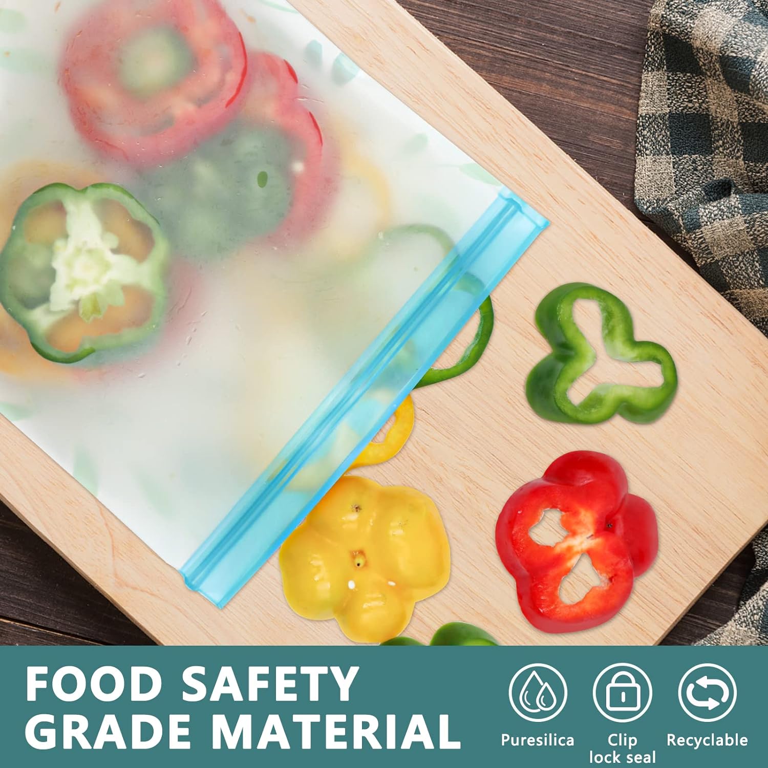 Dishwasher Safe Reusable Food Storage Bags, Leakproof Reusable Freezer Bags, Food Bags -Pack of 10 Dishwasher Safe Reusable Food Storage Bags, Leakproof Reusable Freezer Bags, Food Bags -Pack of 10